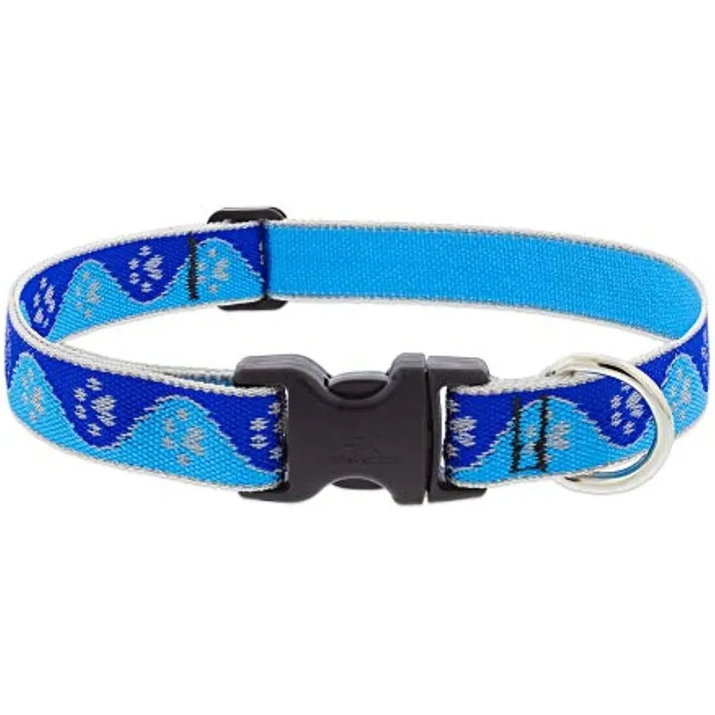 Adjustable Medium Dog Collar, Reflective Blue Paws Pattern, 1 X 12 - 20-In.