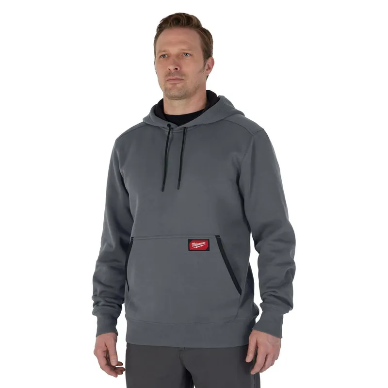 Medium Gray Midweight Pullover Hooded Sweatshirt For Men, Size M