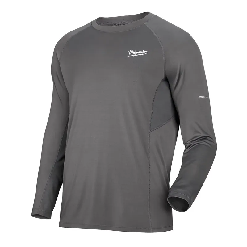 Workskin Men‘s Medium Long Sleeve Crew Neck Base Layer Tee Shirt - Black