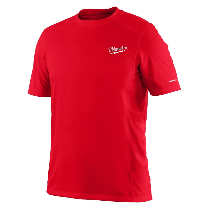 Workskin Large Short Sleeve Men‘s Crew Neck Red Lightweight Performance Tee Shirt