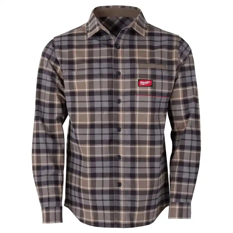 Milwaukee Gridiron Men‘s 2xl Gray Long Sleeve Collared Flannel Shirt
