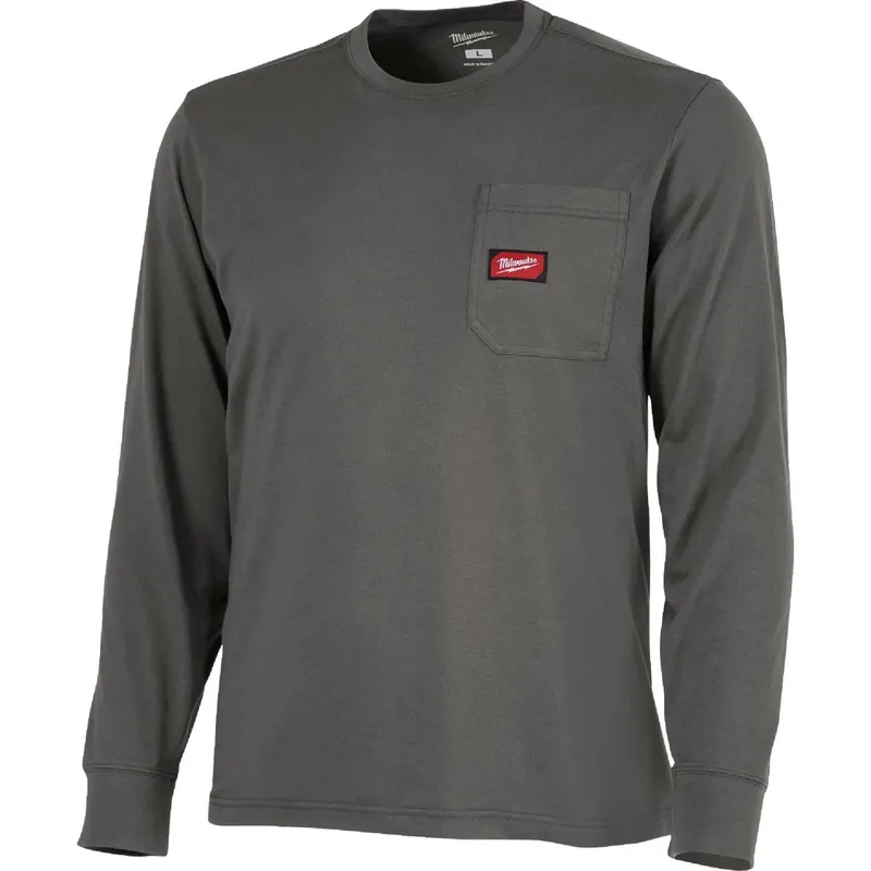 Xl Gray Long Sleeve Heavy-duty Pocket T-shirt For Unisex Comfort