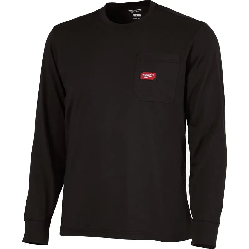 Xl Black Long Sleeve Heavy-duty Pocket T-shirt For Unisex Comfort