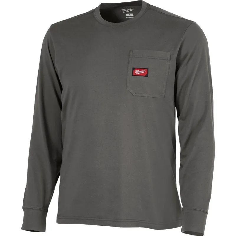 Small Gray Long Sleeve Heavy-duty Pocket T-shirt For Unisex Comfort
