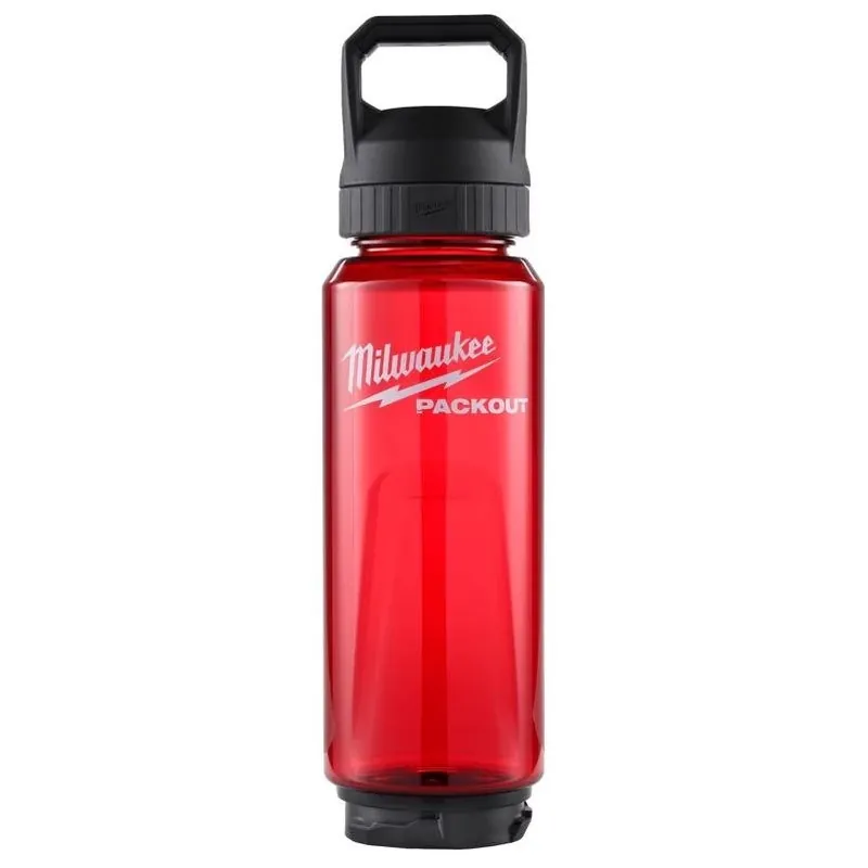 Milwaukee PACKOUT 34‑oz Red Plastic Bottle With Chug‑Lock Lid – Heavy‑Duty Jobsite Hydration