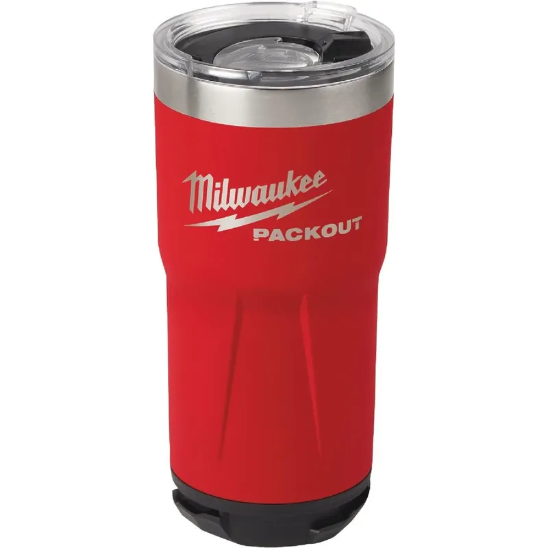 Milwaukee PACKOUT 20‑oz Red Insulated Tumbler With Sliding Magnetic Lid