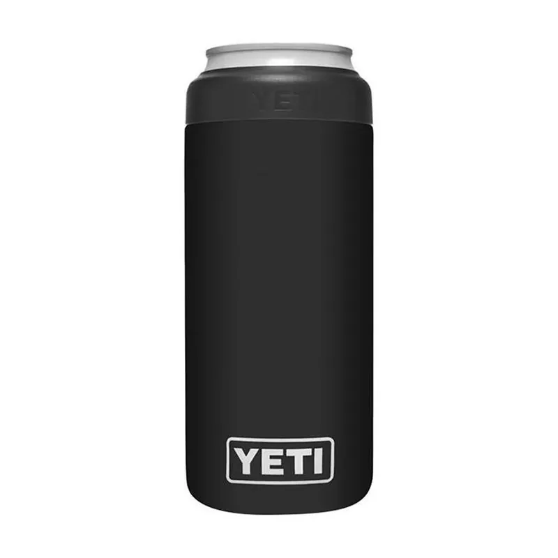 YETI Rambler 12‑oz Black Slim Can Insulator – BPA‑Free Stainless Steel