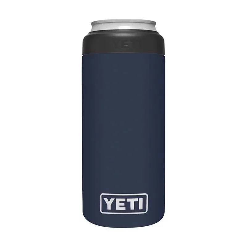 YETI Navy 12‑oz Stainless Steel Slim Can Cooler – BPA‑Free Rambler Colster