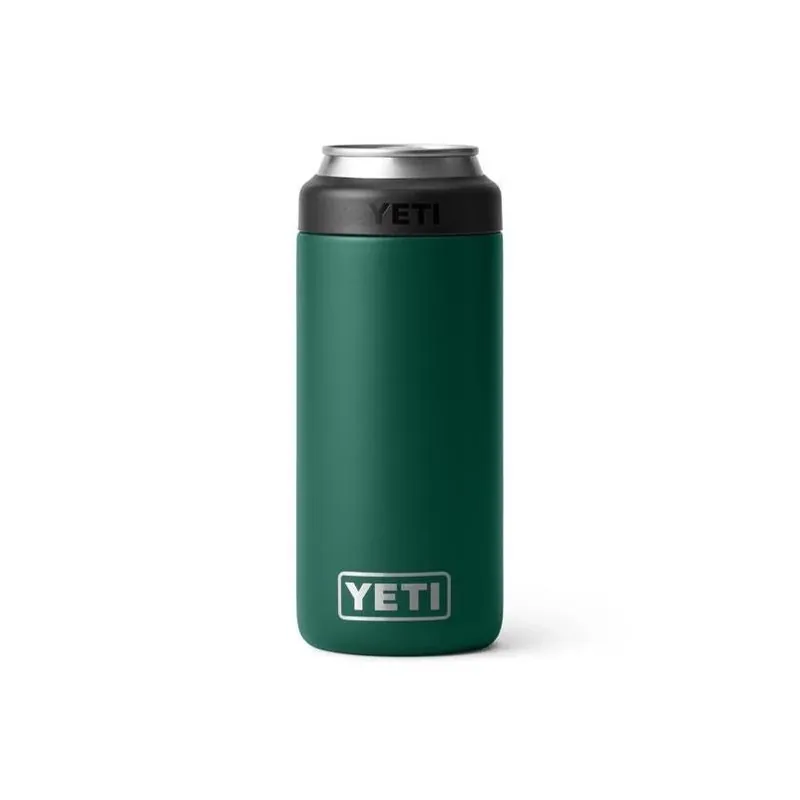 YETI Rambler 12‑oz Slim Can Insulator – Black Forest Green, BPA‑Free Stainless Steel