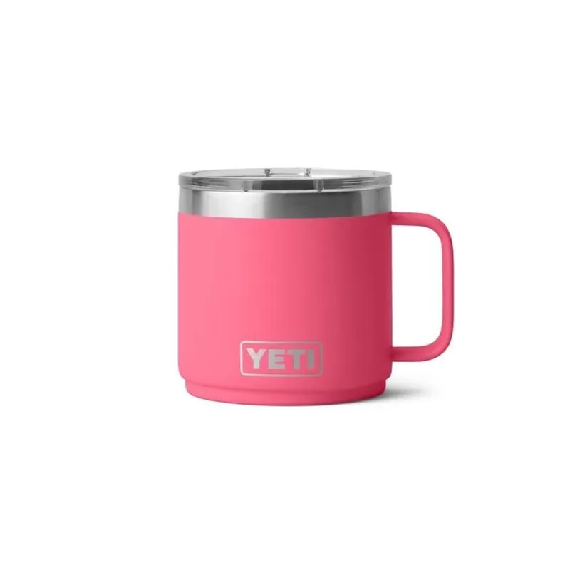 YETI Rambler 14‑oz Tropical Pink Ceramic‑Lined Stackable Mug With MagSlider Lid – BPA‑Free Stainless Steel