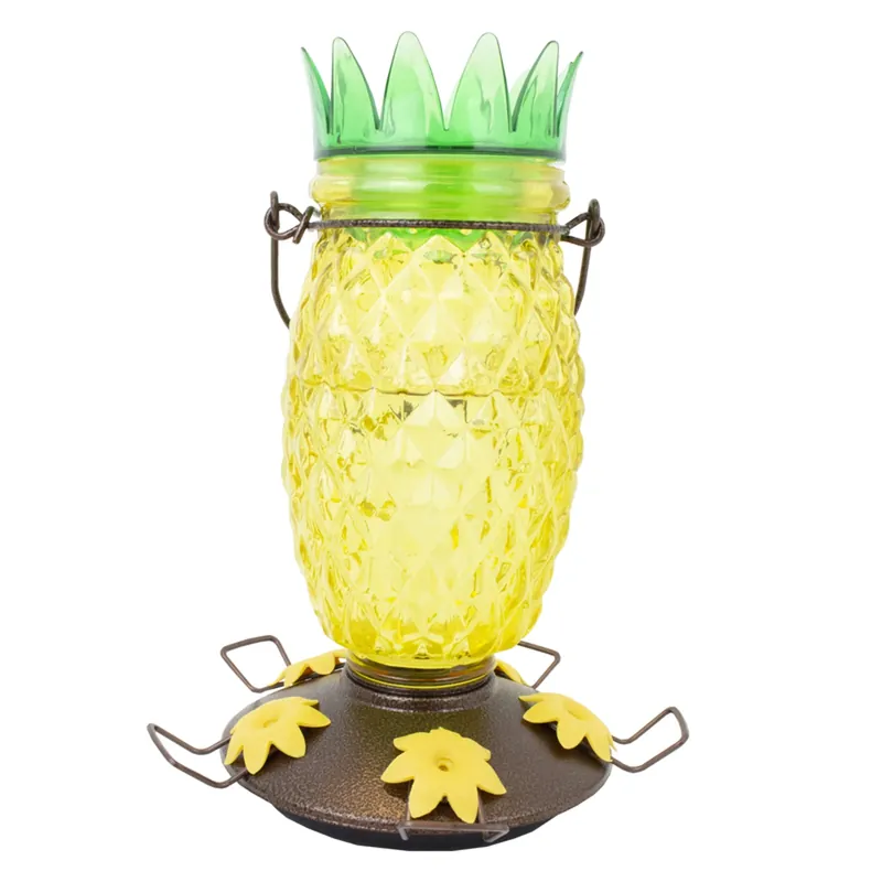 Perky Pet 28 Oz. Pineapple Top Fill Glass Hummingbird Feeder With 5 Ports