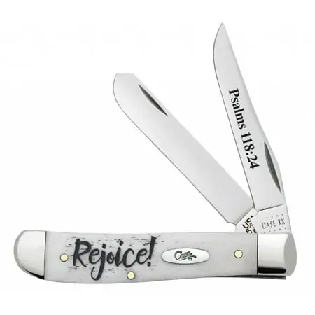 Xx Psalms 118 24 Rejoice Natural Bone Mini Trapper Stainless Pocket Knife
