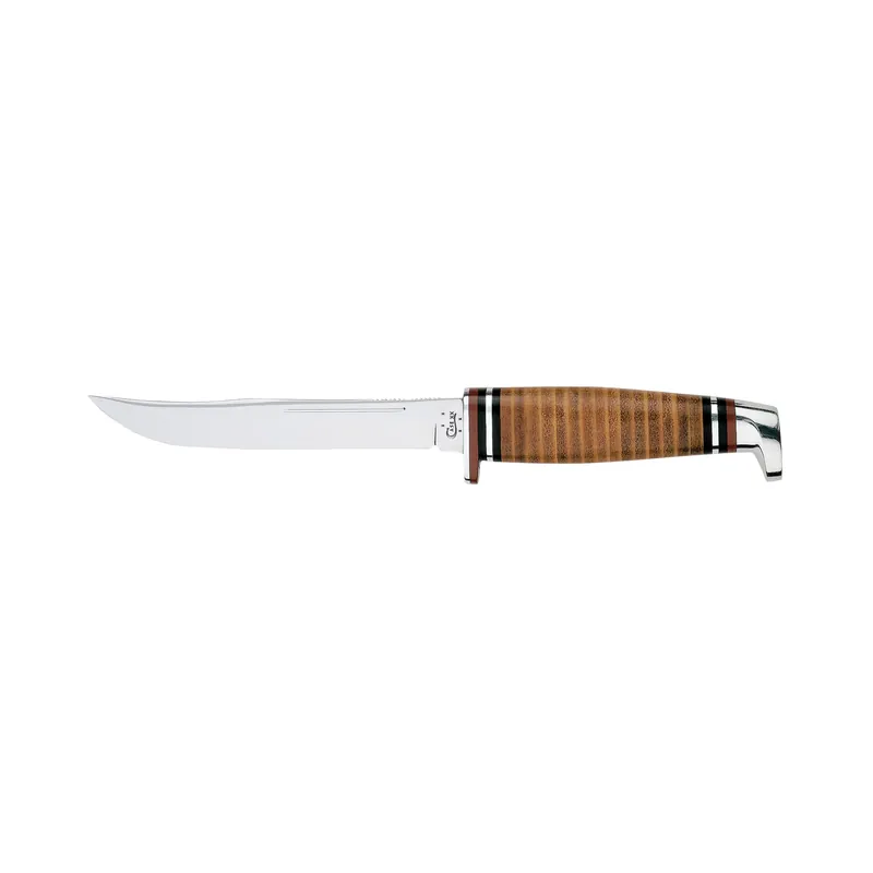 Hunter Knife, With Leather Handle & Sheath, 5-In. Swept Skinner Stainless Steel Blade, 9-1/2-In. Overall Length