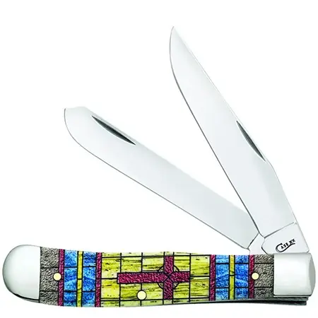 Smooth Natural Bone Trapper Knife With Color Wash And Black Definition Artwork