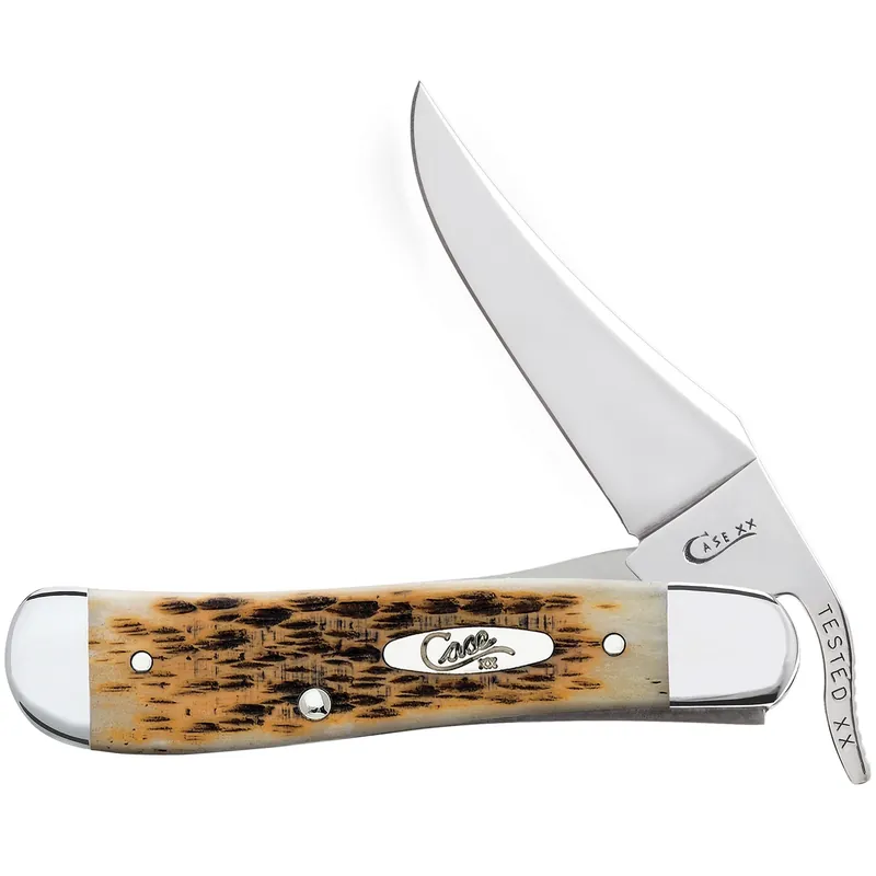 Amber Bone Peach Seed Jig RussLock Pocket Knife