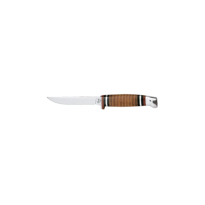 Small Hunter Knife, Leather Sheath & Handle, 3-1/8-In. Stainless Steel Clip Blade