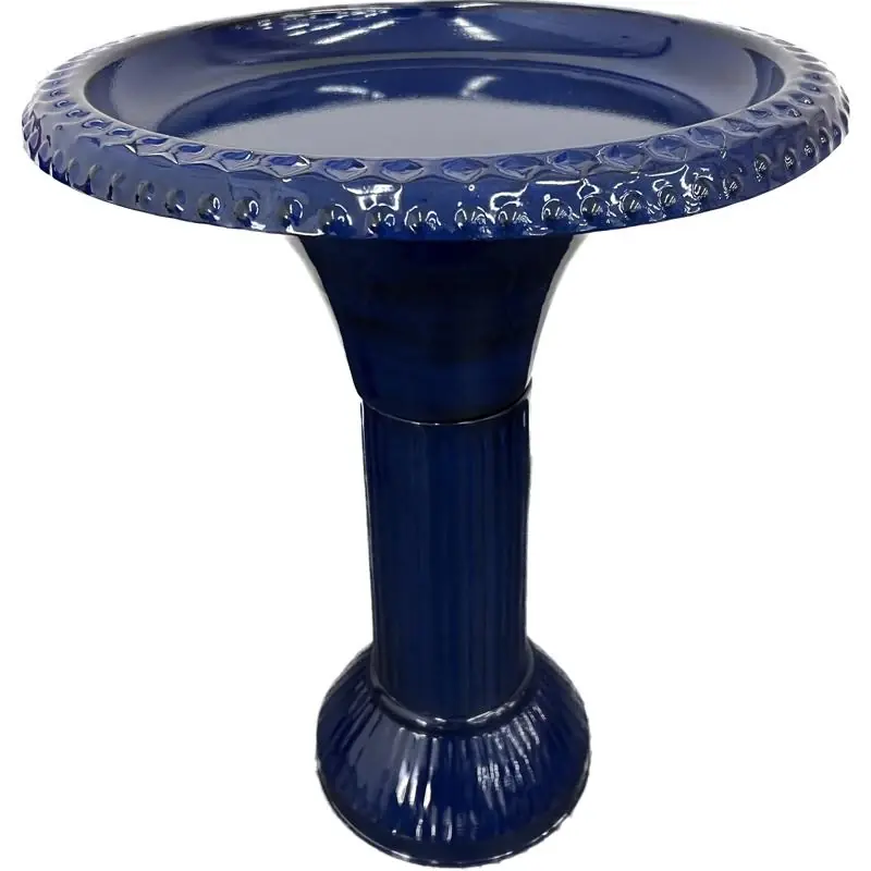 Robert Allen Ironstone Blue Metal 23.5 In. Bird Bath With 18 In. Diameter
