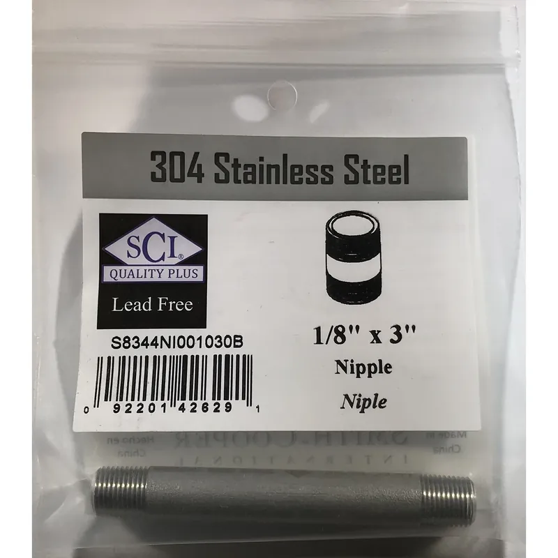 1/8 In. Mpt Stainless Steel 3 In. L Nipple - Lead-free