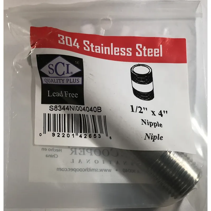 1/2 In. Mpt Stainless Steel 4 In. L Nipple For Plumbing Applications
