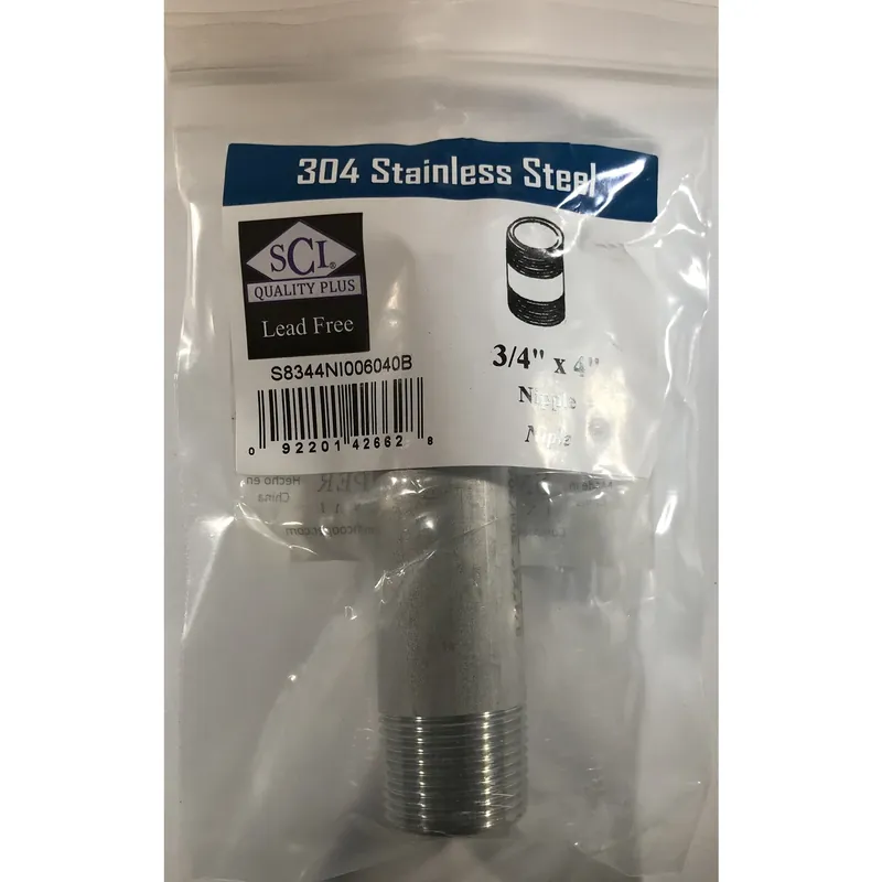 3/4 In. Mpt Stainless Steel 4 In. L Nipple - Lead-free
