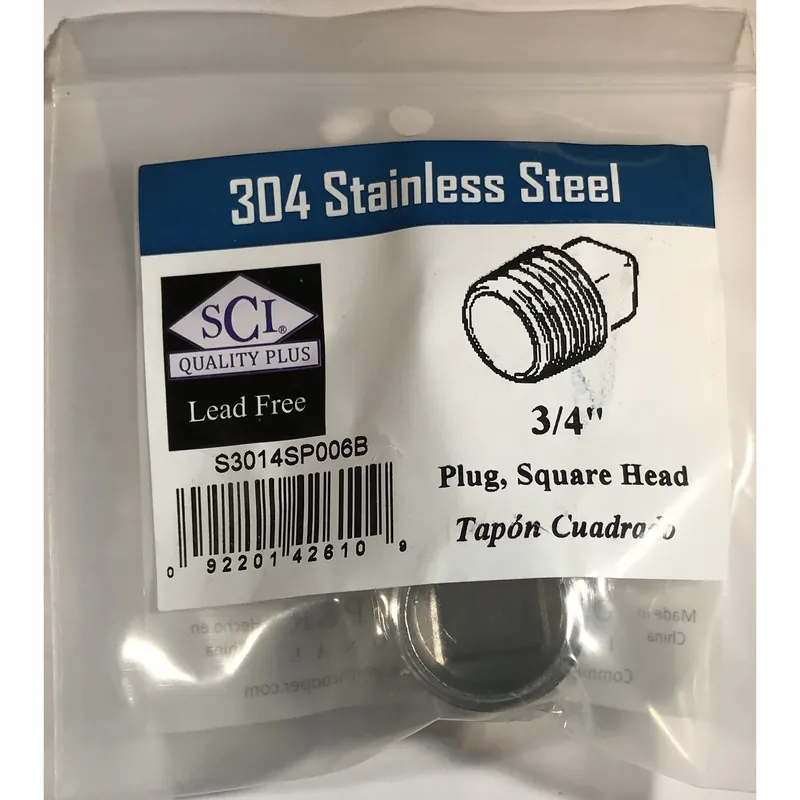 3/4 In. Mpt Stainless Steel Square Head Plug - Lead-free, Durable Design