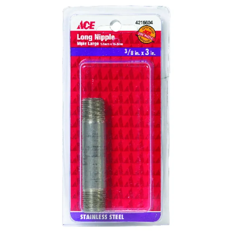 3/8 In. Mpt Stainless Steel 3 In. L Pipe Nipple - Lead Free, Corrosion Resistant