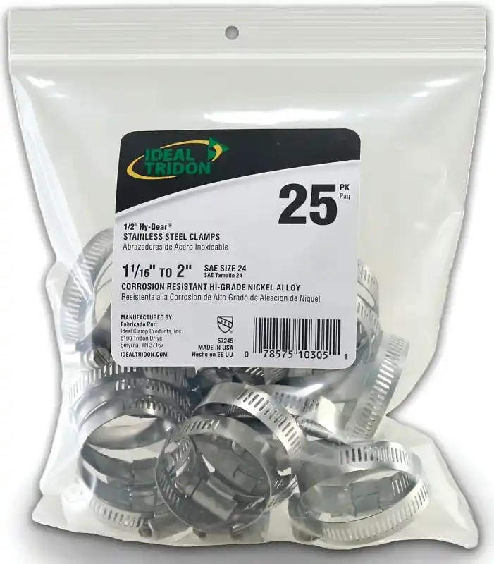 Ideal Tridon Hy Gear 1-1/16 In To 2 In. SAE 24 Silver Hose Clamp Stainless Steel Band