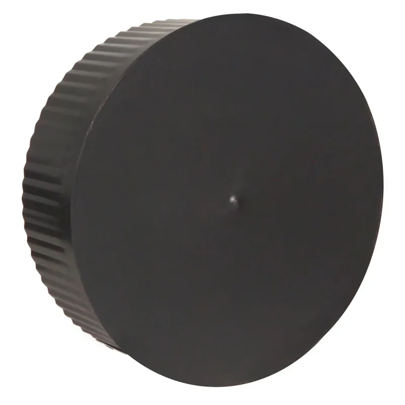 Black Stove Pipe Clean Out Tee Cap With Crimp, 24 Gauge, 6 In.