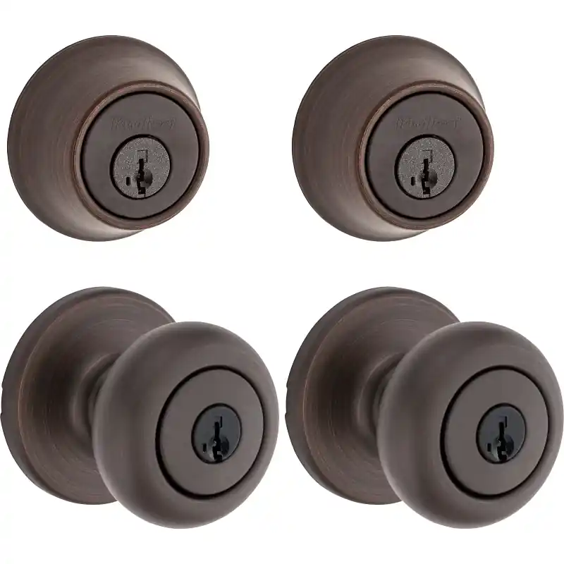 Cove Venetian Bronze Deadbolt And Door Knob Combo With Smartkey Security Technology