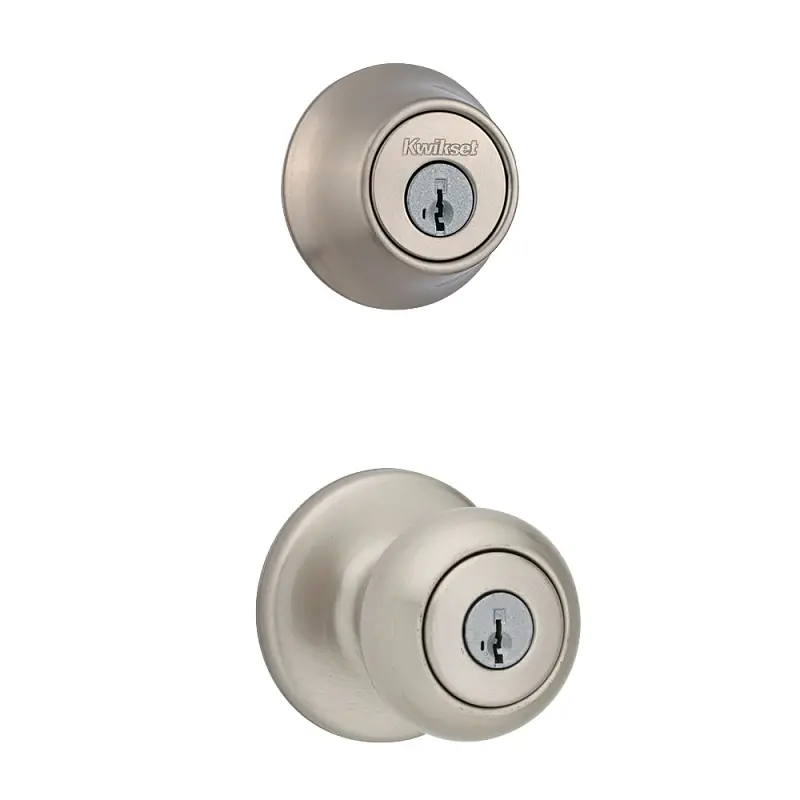 Kwikset SmartKey Security Cove Satin Nickel Deadbolt And Entry Door Knob KW1 1-3/4 In.