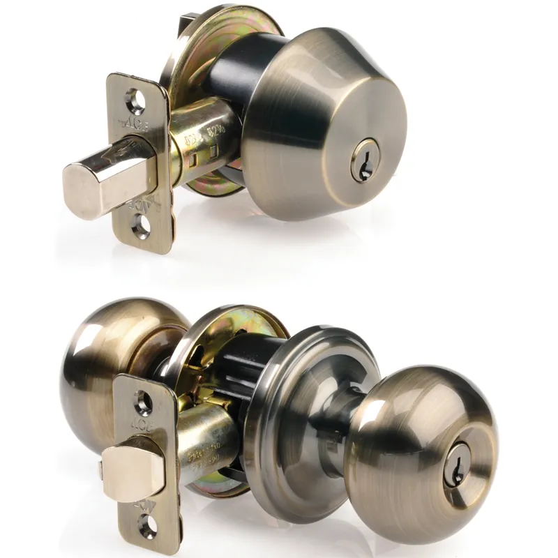 Colonial Antique Brass Knob And Deadbolt Set 1-3/4 In. Ansi Grade 2