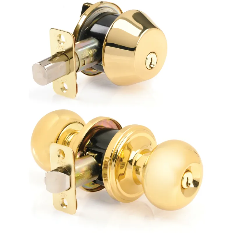 Colonial Polished Brass Knob And Deadbolt Set 1-3/4 In. Ansi Grade 2