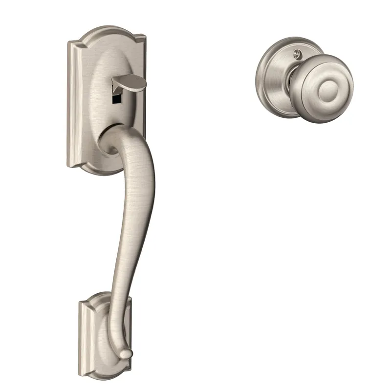 Camelot Satin Nickel Deadbolt And Entry Door Knob 1.75 In. Model Fe285gcam619geo