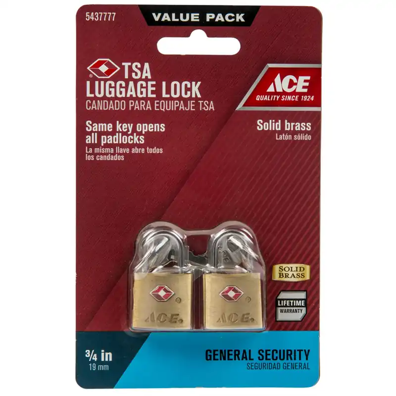 Ace 3/4 In. H X 7/8 In. W X 3/4 In. L Brass Single Locking Luggage Lock 2 Pk Keyed Alike