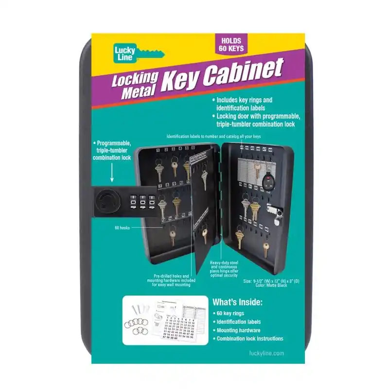 Lucky Line Black Steel Key Cabinet With 2 Doors, Model 61100
