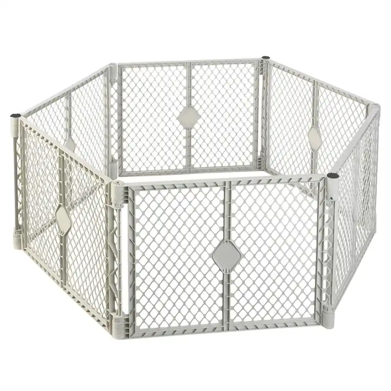 Portable Play Yard, 6-Panel, Light Gray Plastic, 18.5-Sq. Ft. X 26-In.