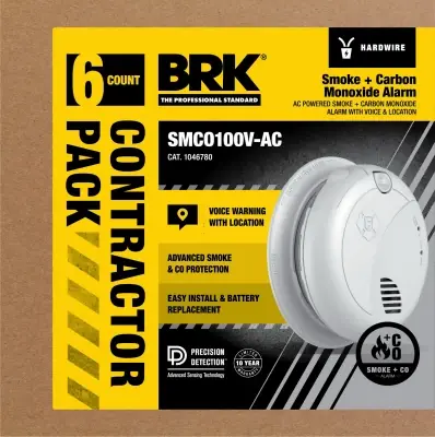 BRK Hard-Wired W/Battery Back-Up Photoelectric Smoke And Carbon Monoxide Detector W/Voice 6 Pk