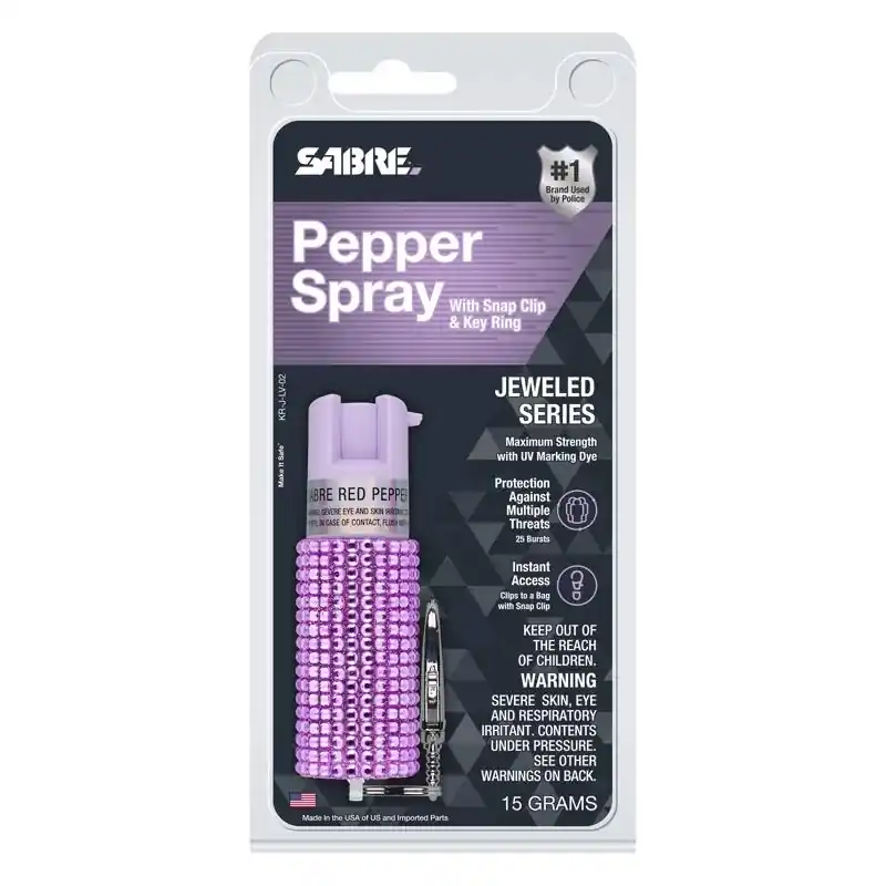 Lavender Rhinestone Plastic Pepper Spray - 0.54 Oz, 10 Ft Spray Distance, Jeweled Design