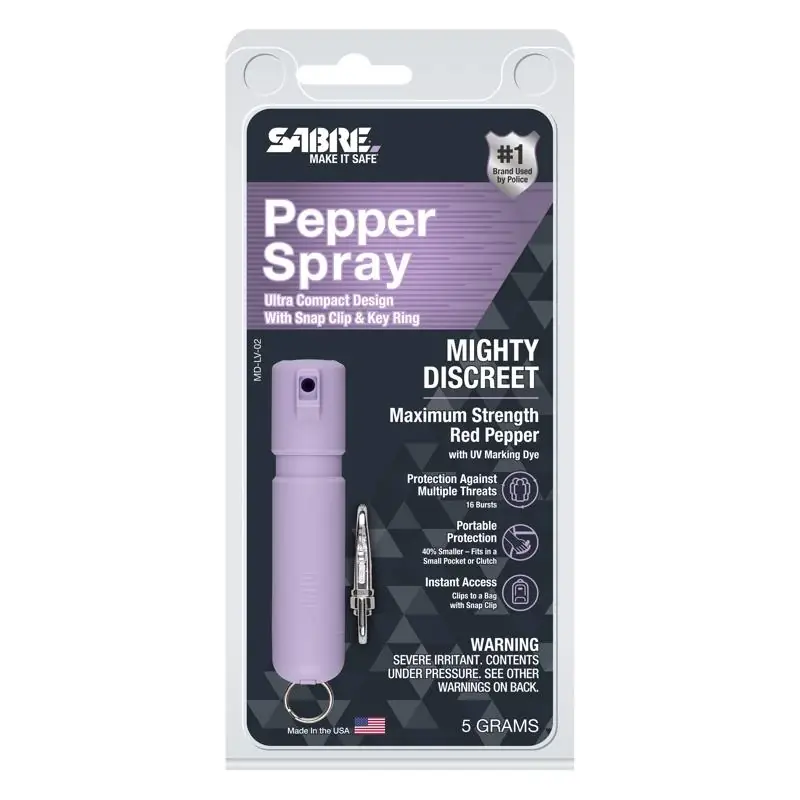 Mighty Discreet Lavender Plastic Pepper Spray - 0.18 Oz, 12 Ft Range, 16 Bursts