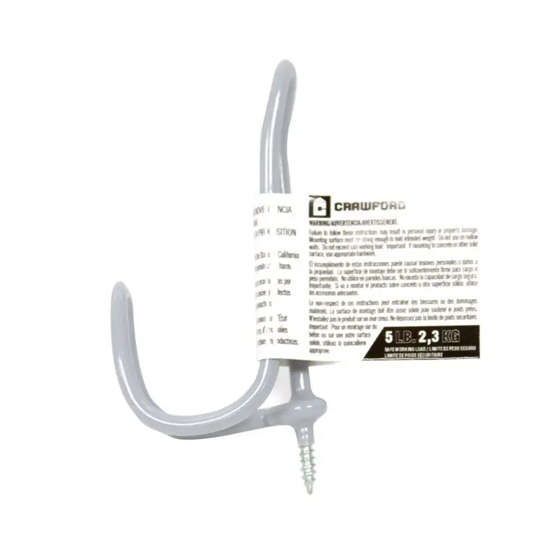 3.94 In. Vinyl Coated Gray Steel Small Light Duty Coat And Hat Storage Hook