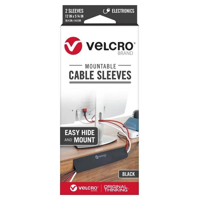 VELCRO Micro Nylon Cable Sleeve – 12‑in. Mountable Pack Of 2, Self‑Adhesive