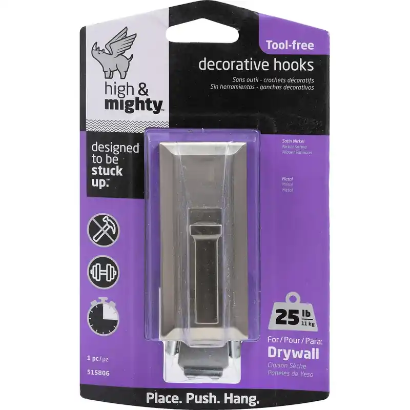 High & Mighty 3.5 In. L Satin Nickel Silver Metal Decorative Hooks 25 Lb. Cap. 1 Pk