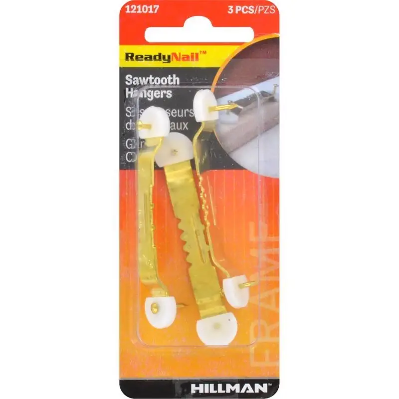 HILLMAN ReadyNail Polished Brass Gold Sawtooth Hanger 3 Pc