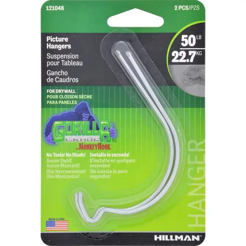 HILLMAN Gorilla Hook Silver Picture Hanger 50 Lb 2 Pk
