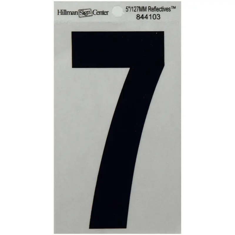 Adhesive House Address Number 7, Reflective Vinyl, Black And Silver, 5-In.