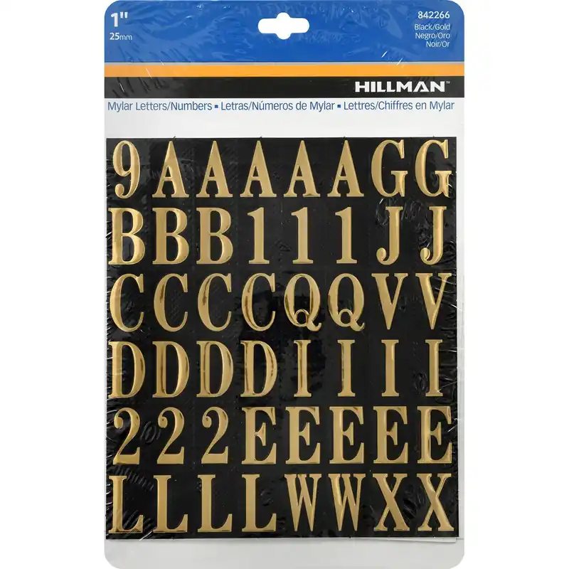Adhesive House Address Letter & Number Pack, Black And Gold Mylar, 1-In.