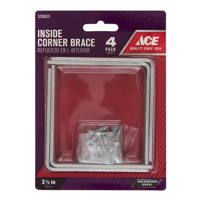 3-1/2 In. H X 4.75 In. W X 3-1/2 In. D Steel Inside L Corner Brace