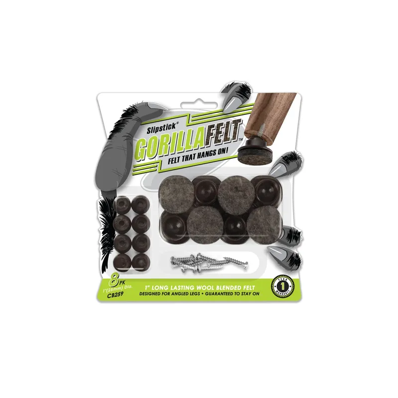 Slipstick GorillaFelt Brown/Gray 1 In. Screw-On Felt Chair Glide Set 8 Pk