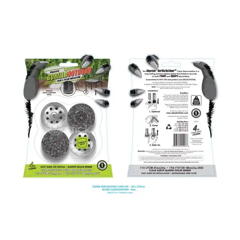 Slipstick Gorilla Outdoor Black/Silver Push-On Marine Grade Berber Chair Glide 4 Pk