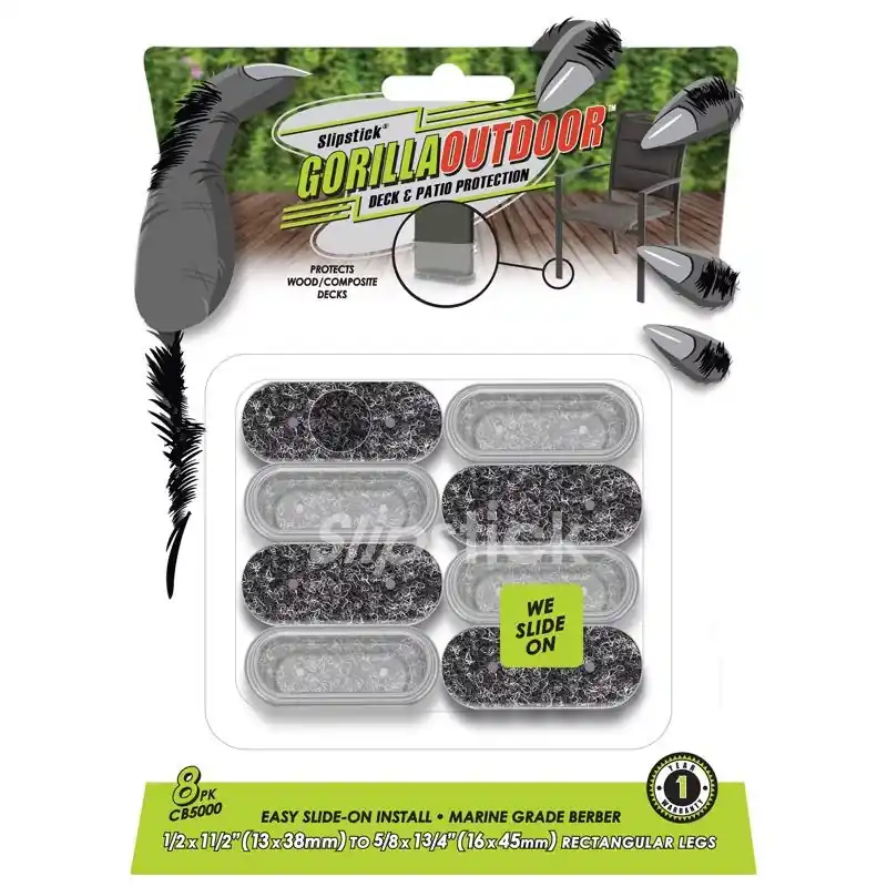 Slipstick Gorilla Outdoor Black/Silver Push-On Marine Grade Berber Chair Glide 8 Pk